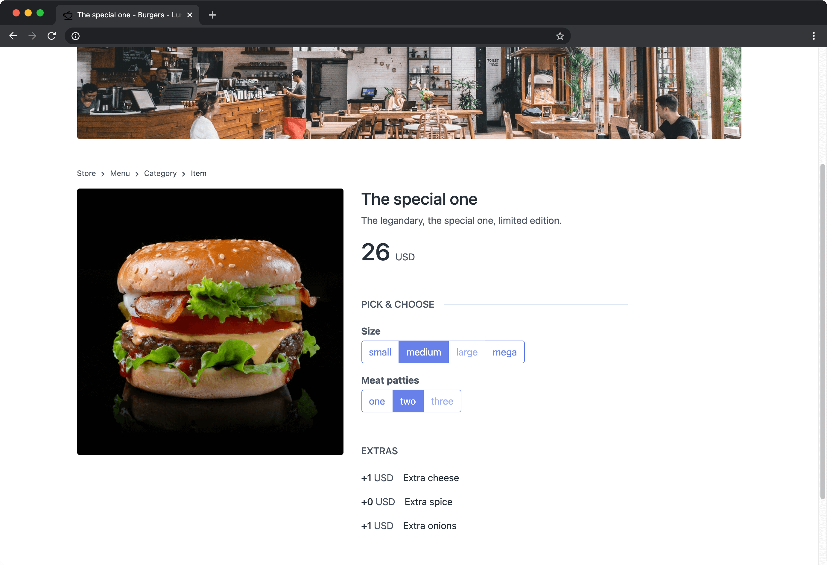 Screenshot of a store menu item view